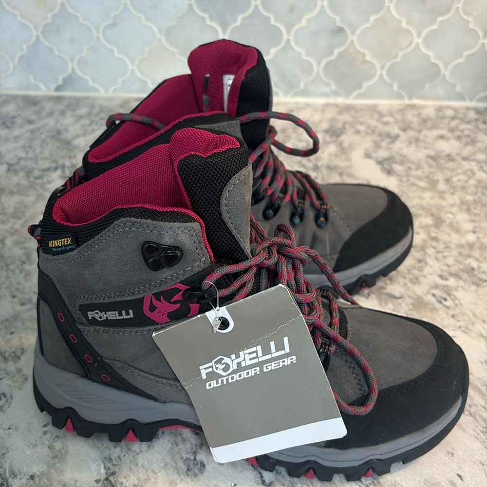 Foxelli Hiking Boots Women gray/pink Waterproof Suede Leather - Picture 3 of 8